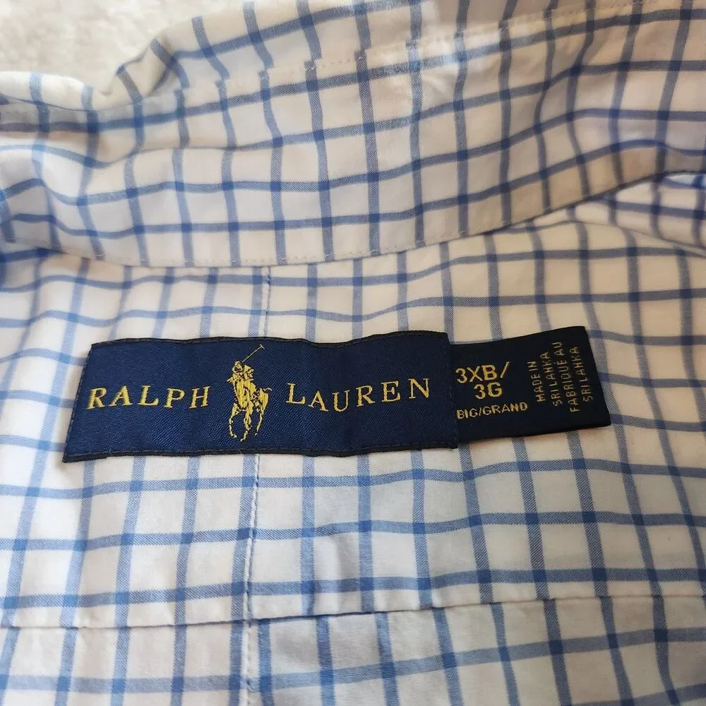 Polo Ralph Lauren Big & Tall Shirt Mens 3XB Blue White Check Button Down EUC